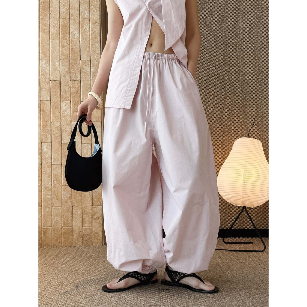 High waist cotton linen balloon pants loose casual wide leg trousers