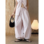 High waist cotton linen balloon pants loose casual wide leg trousers