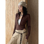 Slim fit stand collar zip long sleeve bodysuit