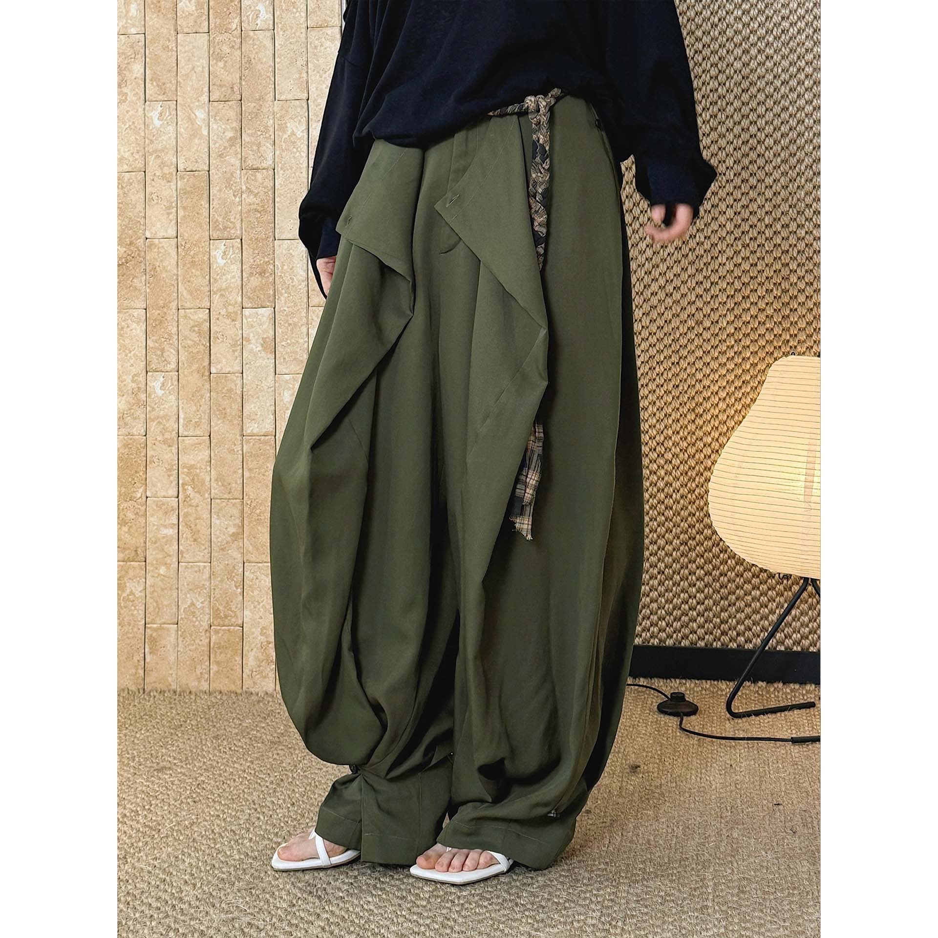 loose harem pants high waist lyocell wide leg pants draped casual baggy trousers