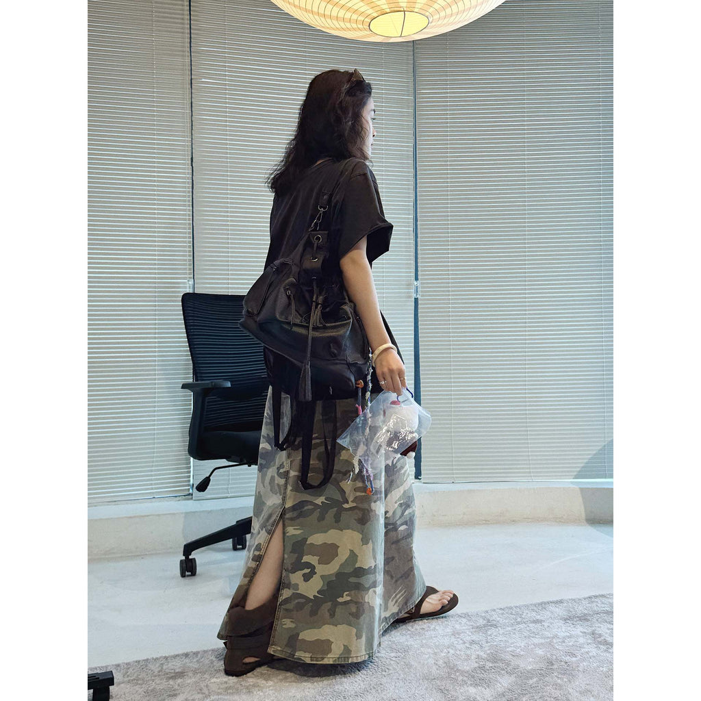Camo long skirt women high waist vintage A-line maxi skirt