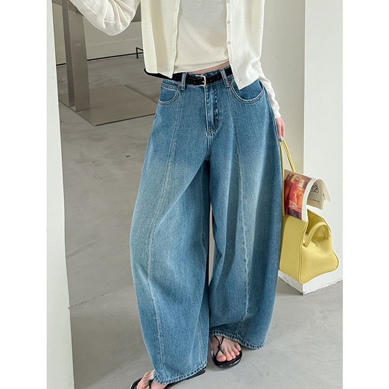Wide leg jeans women high waist loose denim pants vintage wash trousers