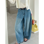 Wide leg jeans women high waist loose denim pants vintage wash trousers