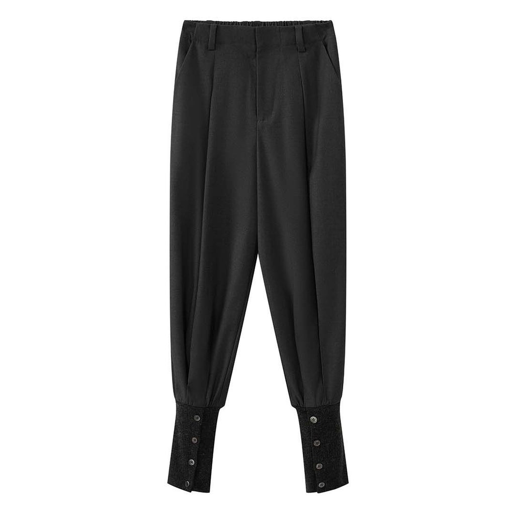 High waist pleated loose fit tapered cuff pants