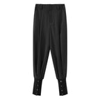 High waist pleated loose fit tapered cuff pants