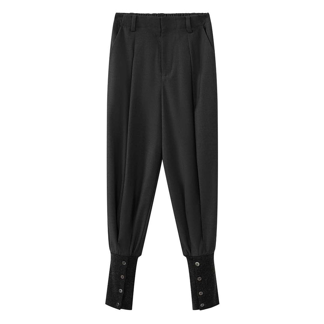 High waist pleated loose fit tapered cuff pants