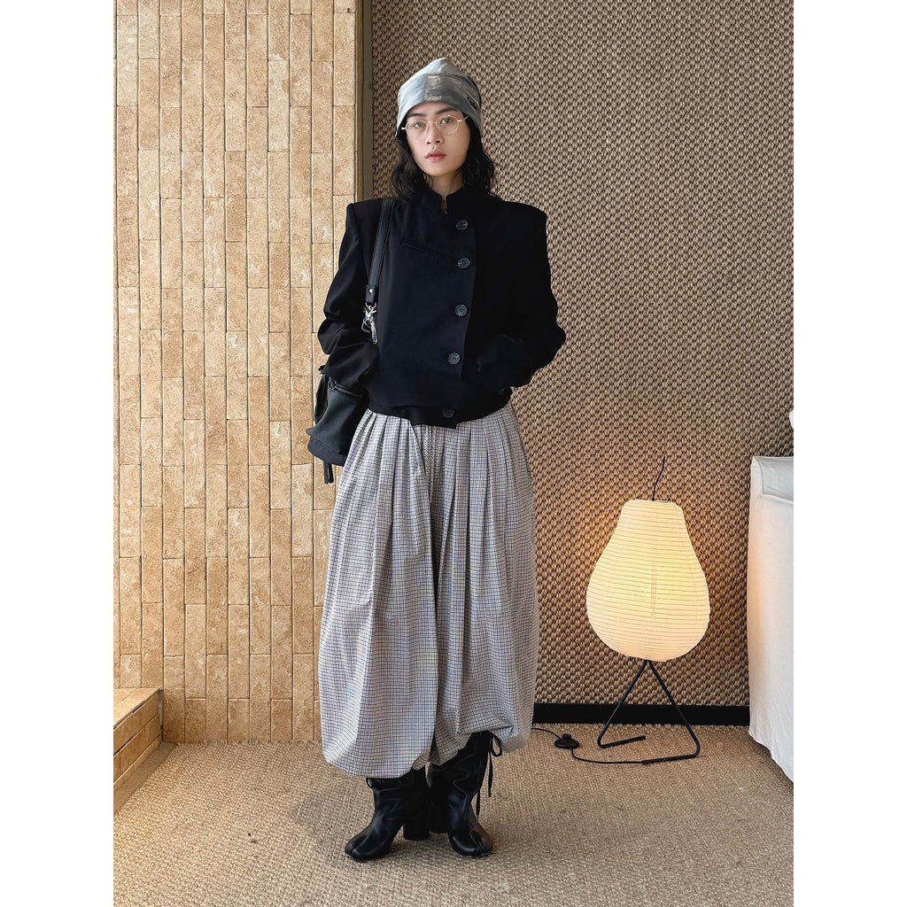 Stand collar cropped structured blazer jacket