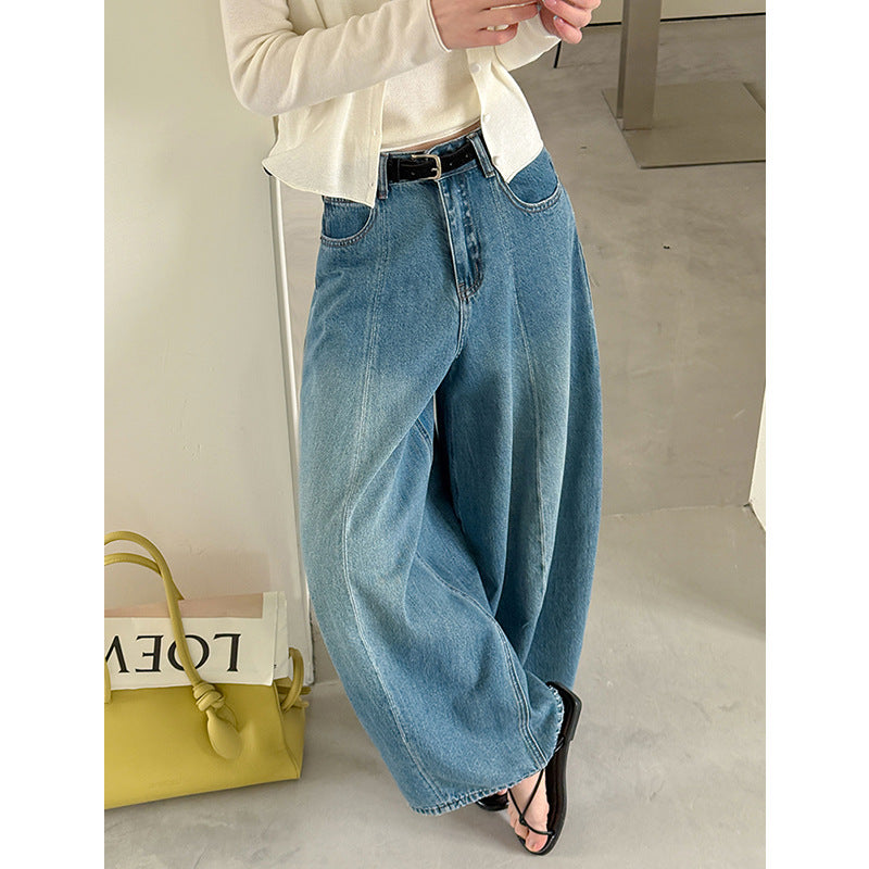 Wide leg jeans women high waist loose denim pants vintage wash trousers