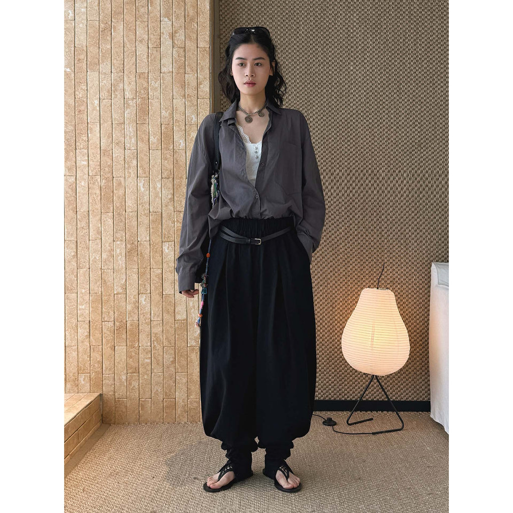 Loose fit high waist draped cuffed pants