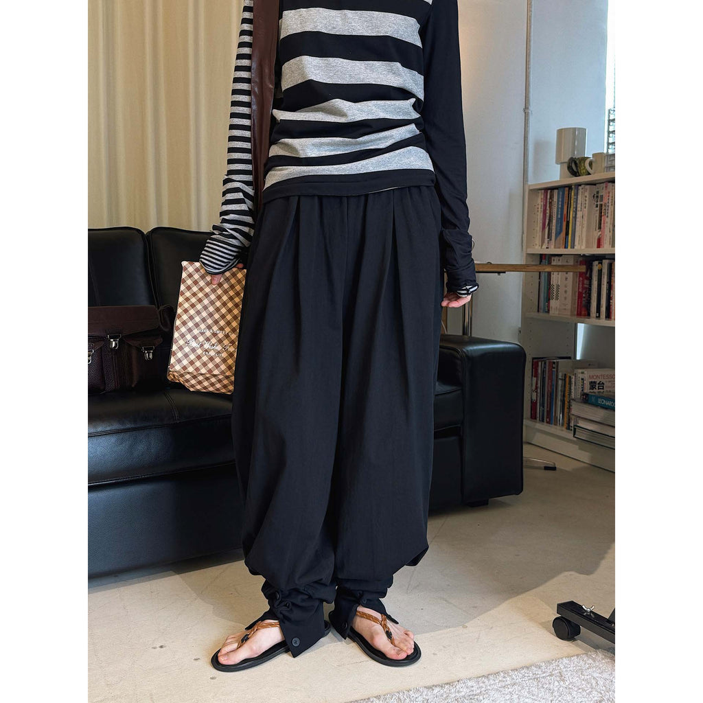 Loose fit high waist draped cuffed pants