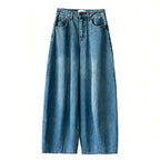 Wide leg jeans women high waist loose denim pants vintage wash trousers