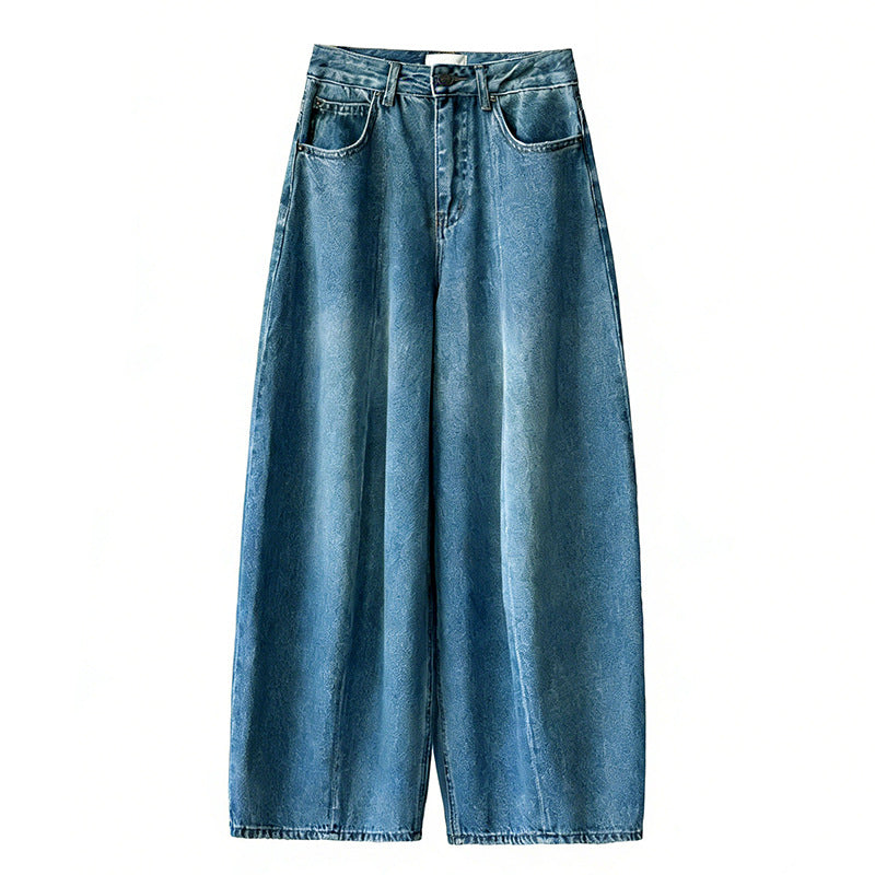 Wide leg jeans women high waist loose denim pants vintage wash trousers