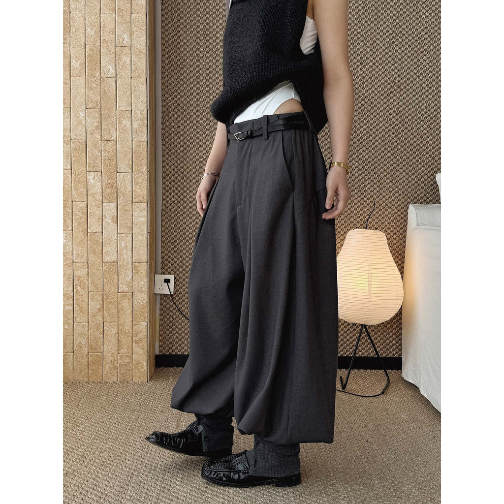 High waist pleated loose fit tapered cuff pants