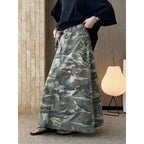 Camo long skirt women high waist vintage A-line maxi skirt