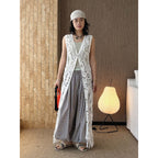 sleeveless long vest lace knit cardigan v neck button down hollow out lightweight layering top