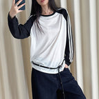 Retro contrasting striped loose T-shirt sunscreen top
