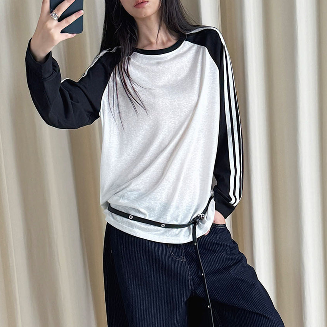 Retro contrasting striped loose T-shirt sunscreen top