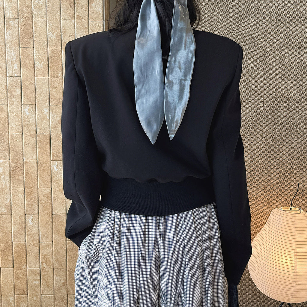 Stand collar cropped structured blazer jacket