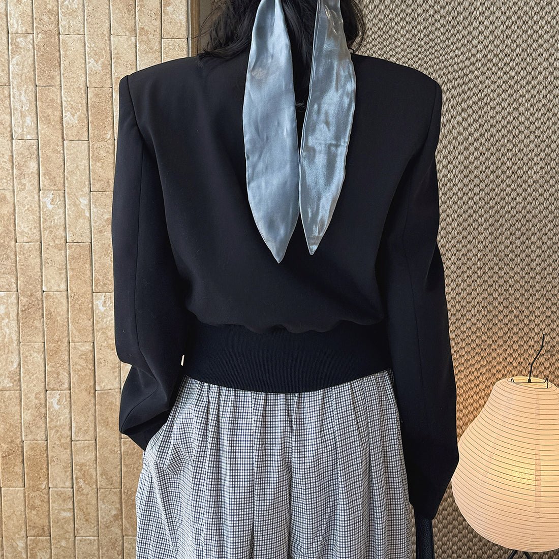 Stand collar cropped structured blazer jacket