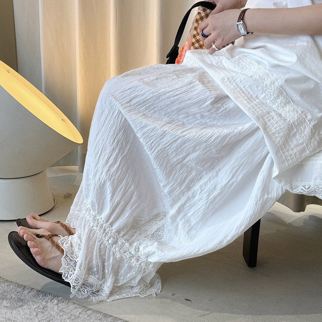 Women’s Lace Trim Lantern Wide Leg Pants