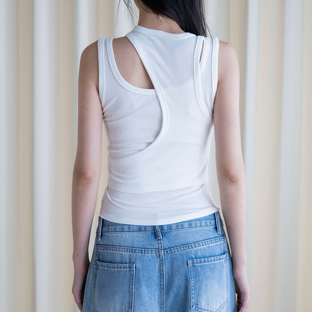 Fake two piece patchwork irregular vest tank top