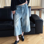 Summer new retro workwear patchwork wide leg jeans
