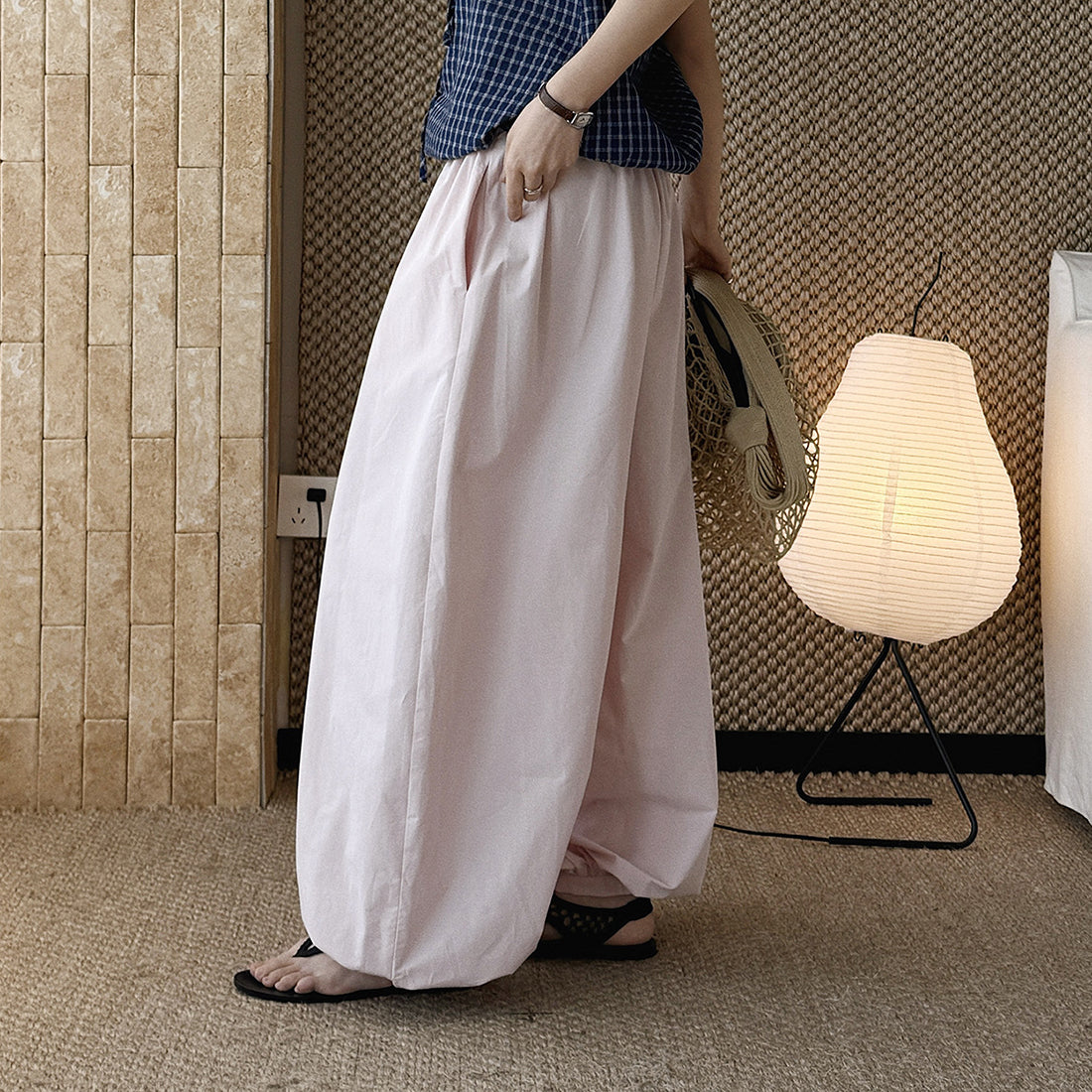 High waist cotton linen balloon pants loose casual wide leg trousers