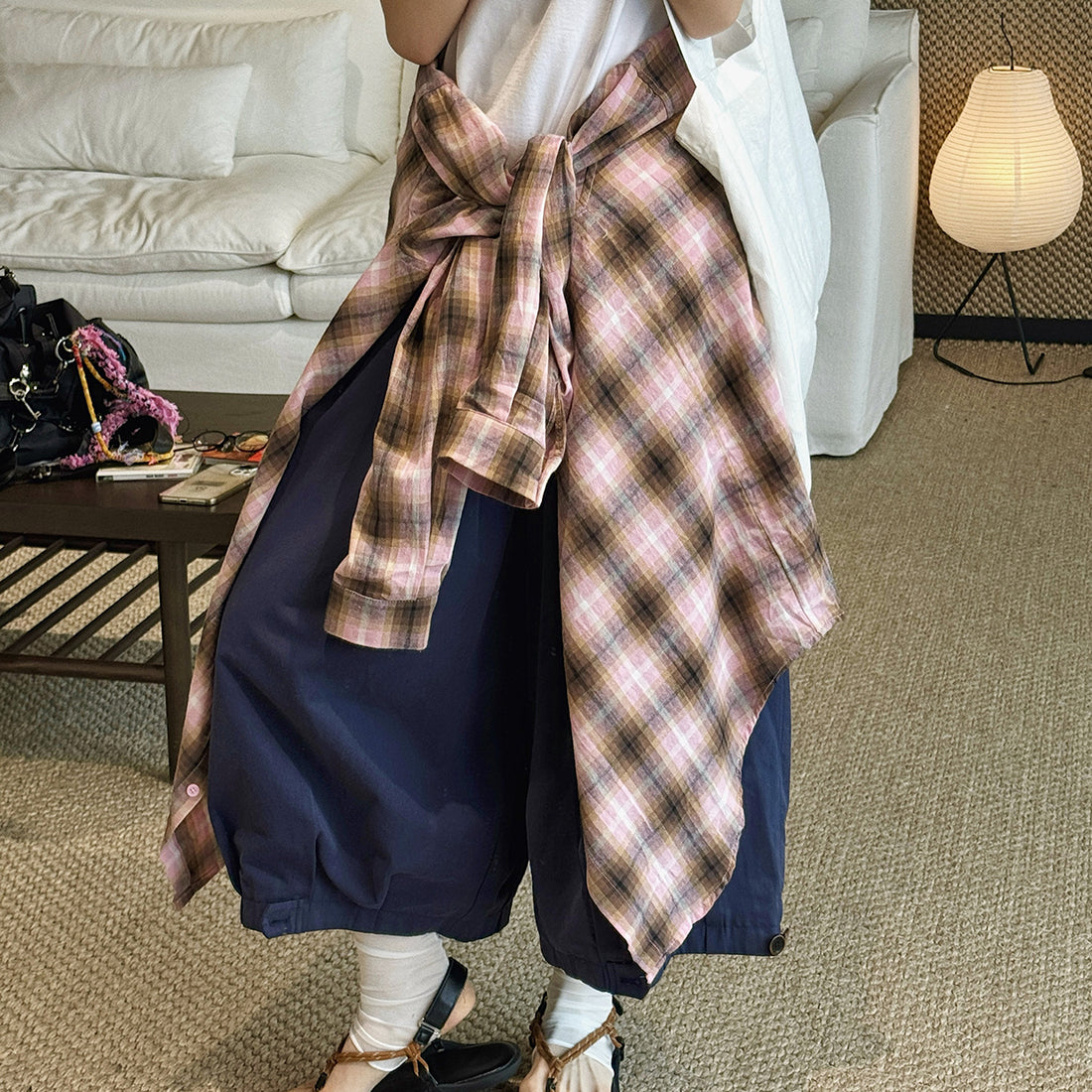 Vintage pink plaid oversized cotton shirt women loose casual long sleeve blouse