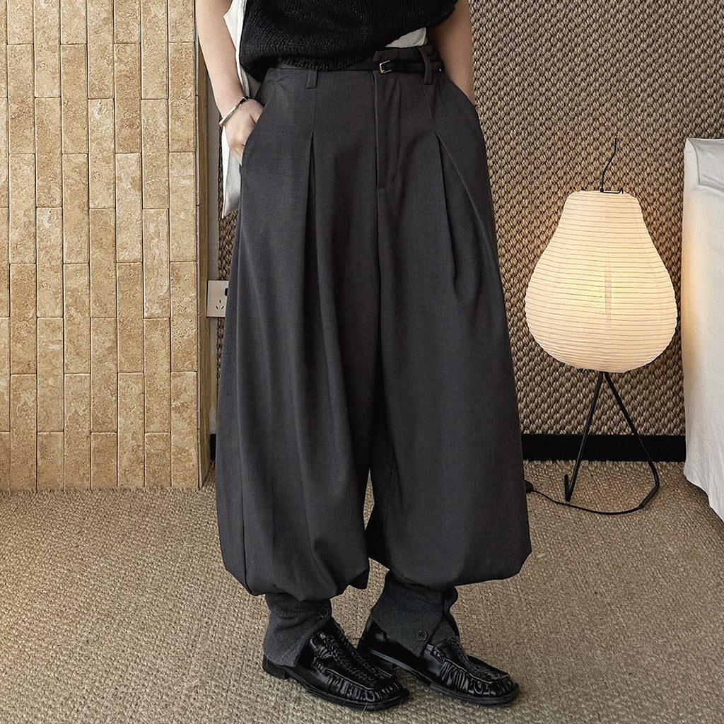 High waist pleated loose fit tapered cuff pants