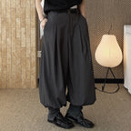 High waist pleated loose fit tapered cuff pants