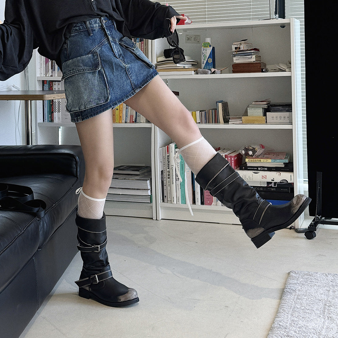 Denim Utility Skirt with Front Pockets - High Waist, Casual Fit