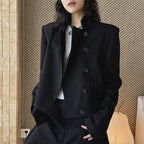 Stand collar cropped structured blazer jacket