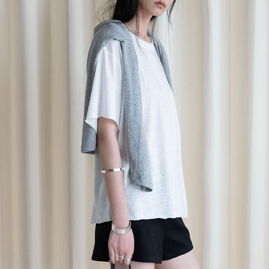 Round neck small rolled edge short sleeved slimming T-shirt