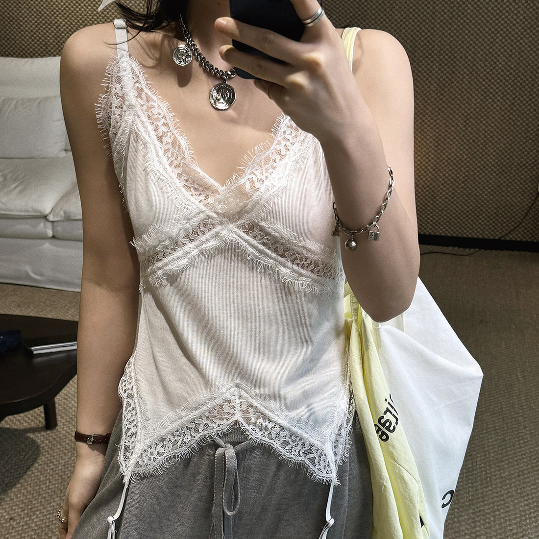 Women’s V-Neck Lace Deconstructed Camisole