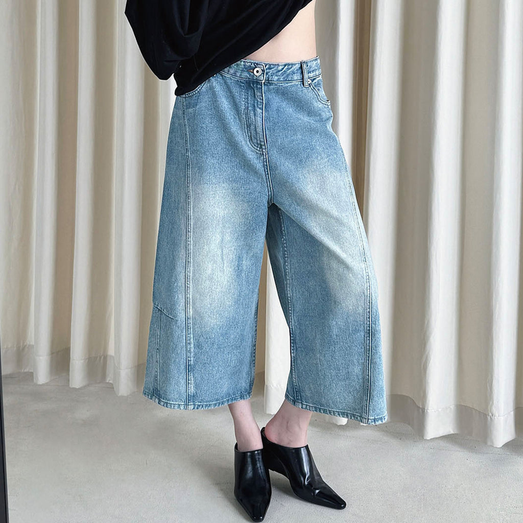 Summer new retro workwear patchwork wide leg jeans