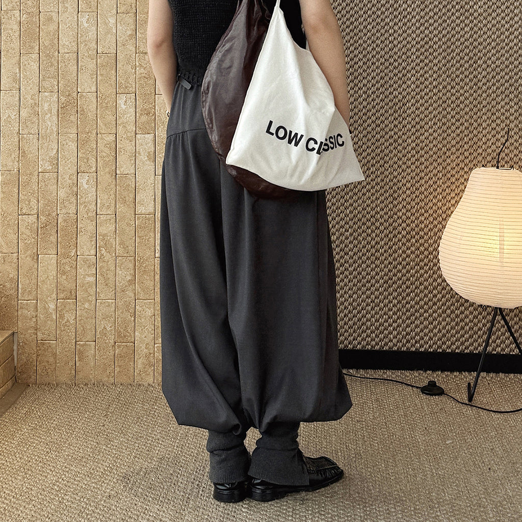 High waist pleated loose fit tapered cuff pants