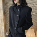 Stand collar cropped structured blazer jacket