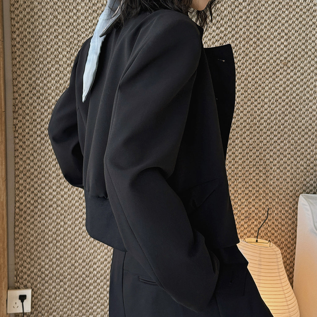 Stand collar cropped structured blazer jacket