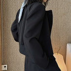 Stand collar cropped structured blazer jacket