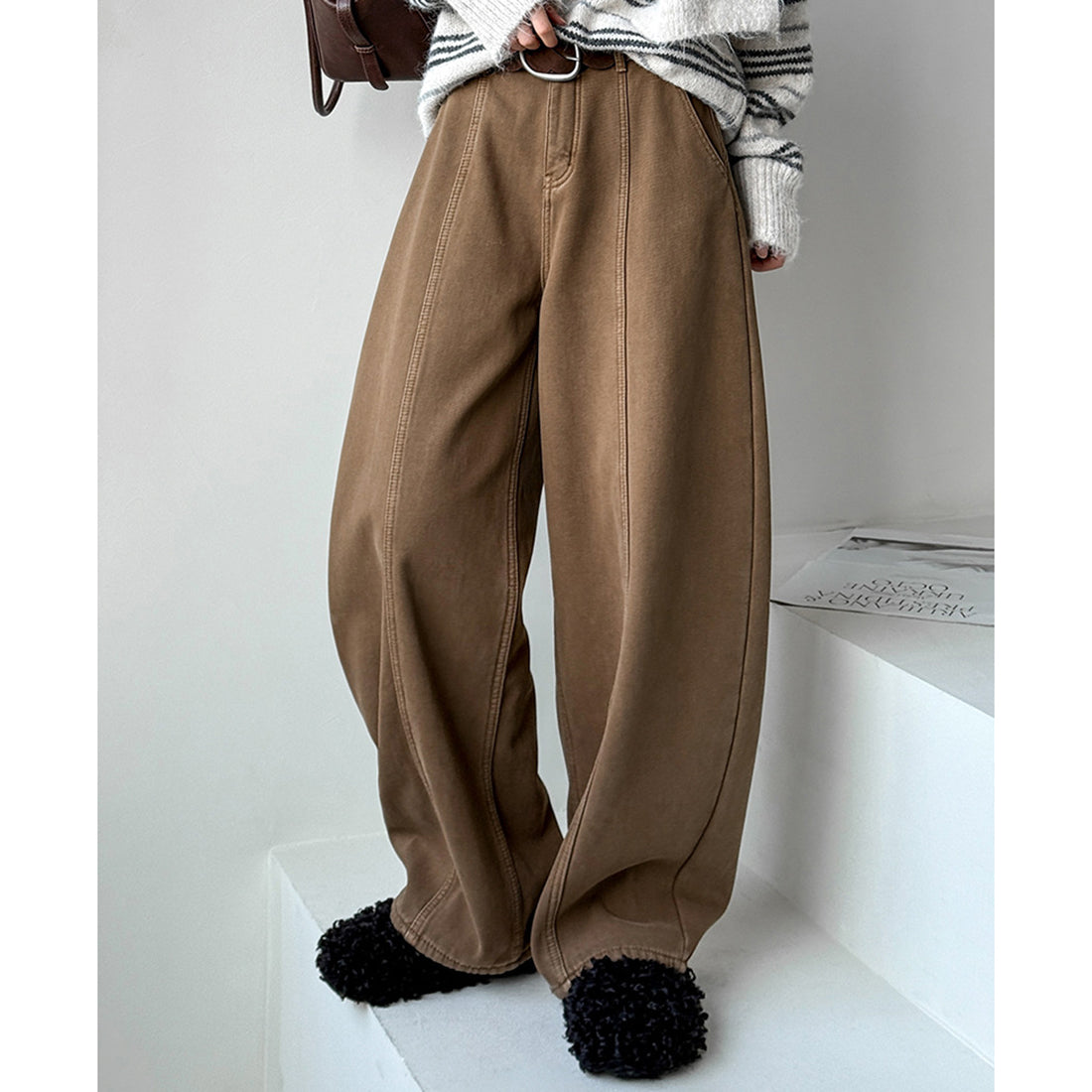 Stitch versatile casual straight leg wide leg pants