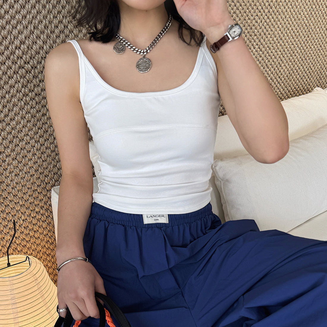 American sporty solid color slim fitting tank top