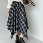 Irregular plaid high waist slimming half body A-line skirt