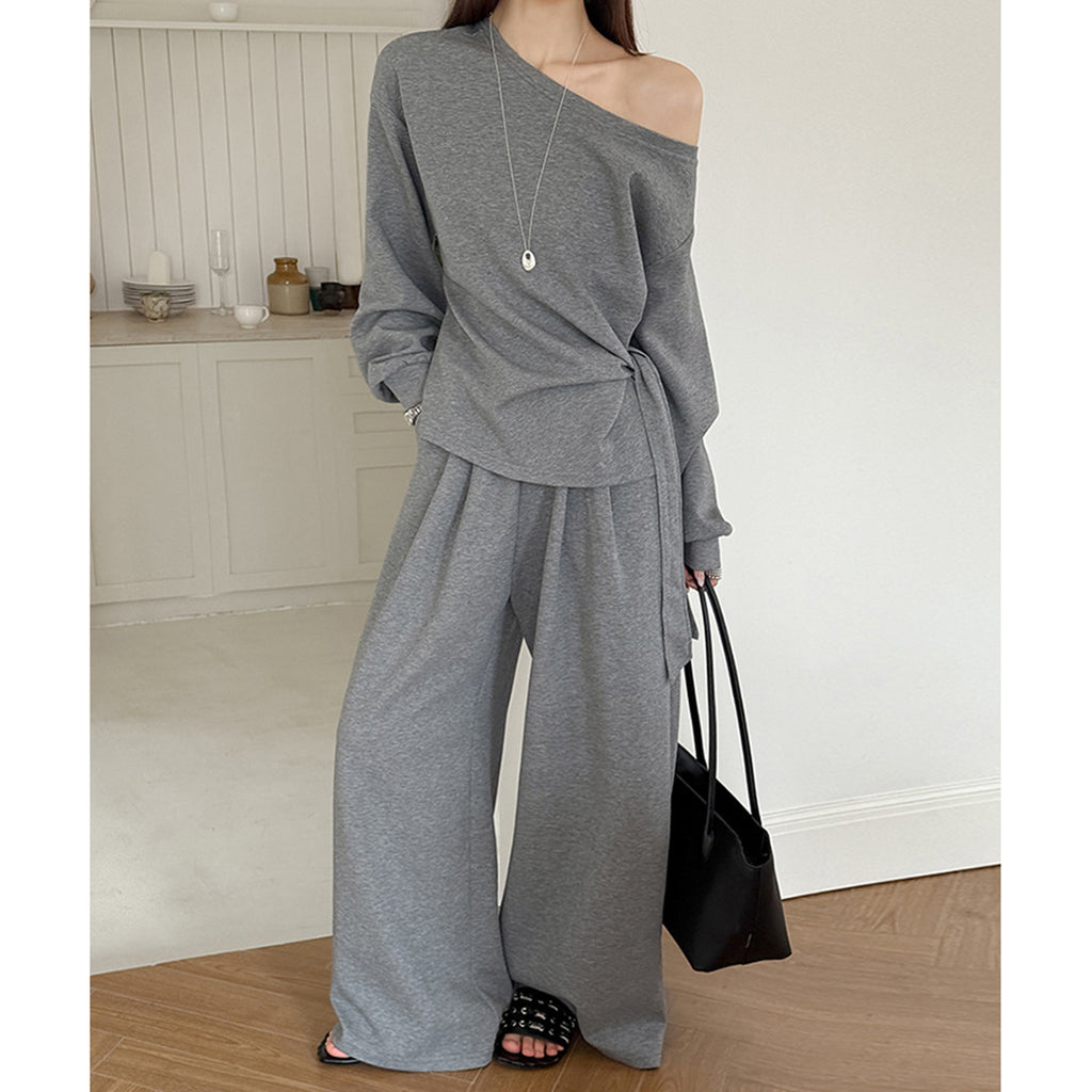 Off shoulder lounge set women loose fit wide leg pants two piece outfit
