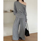 Off shoulder lounge set women loose fit wide leg pants two piece outfit