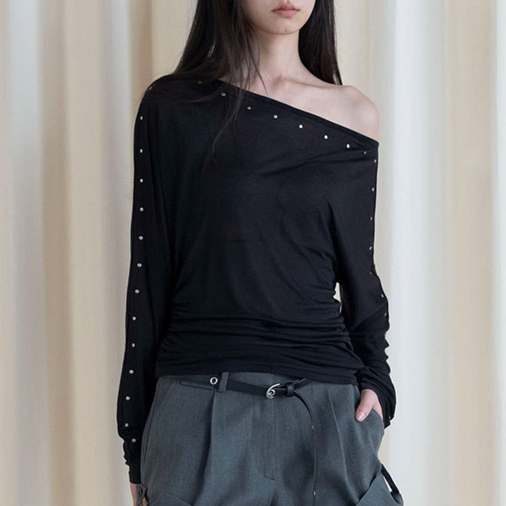 One shoulder rivet splicing sun protection T-shirt sun protection top