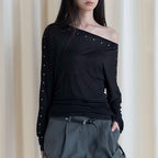 One shoulder rivet splicing sun protection T-shirt sun protection top