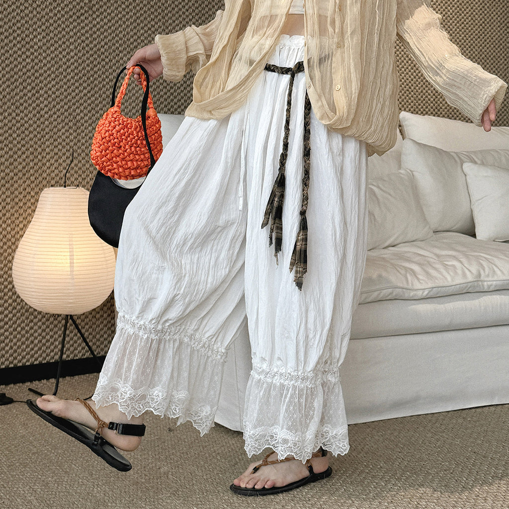 Women’s Lace Trim Lantern Wide Leg Pants