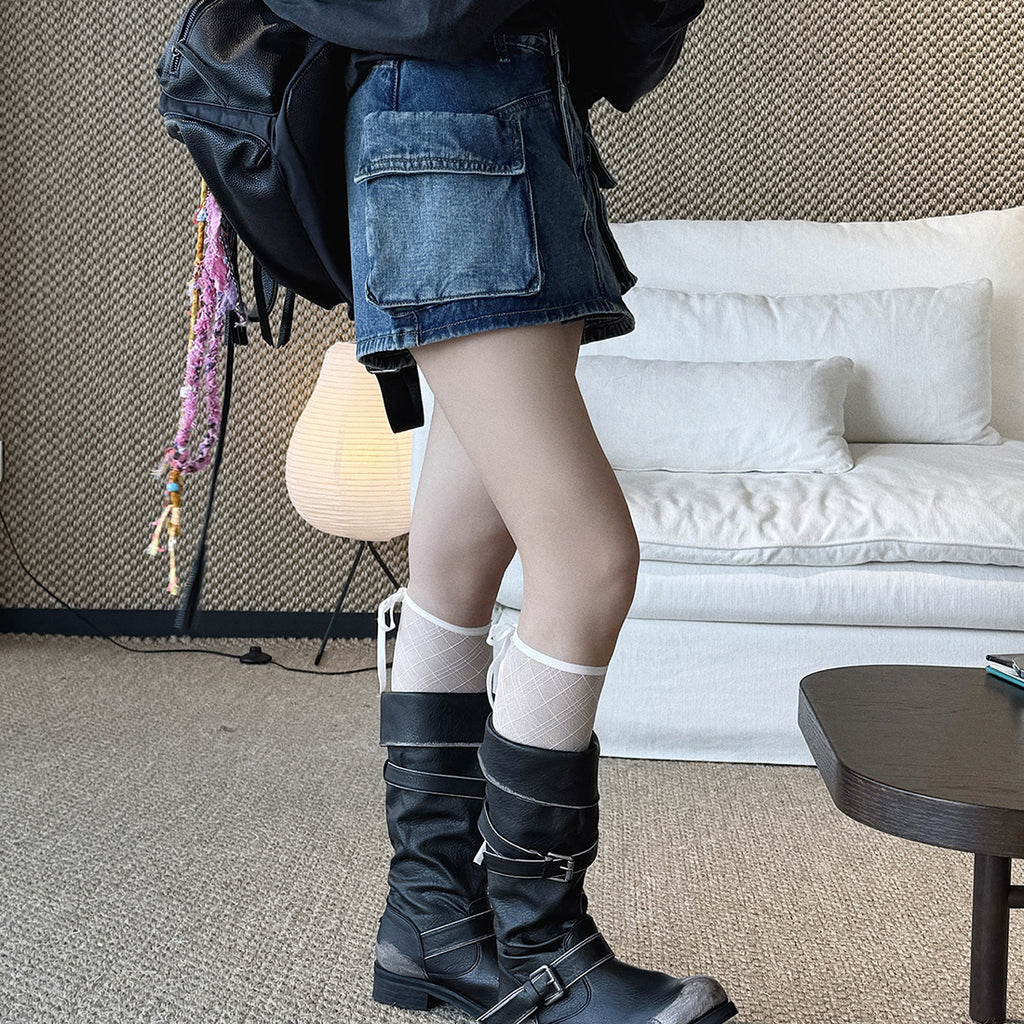 Denim Utility Skirt with Front Pockets - High Waist, Casual Fit