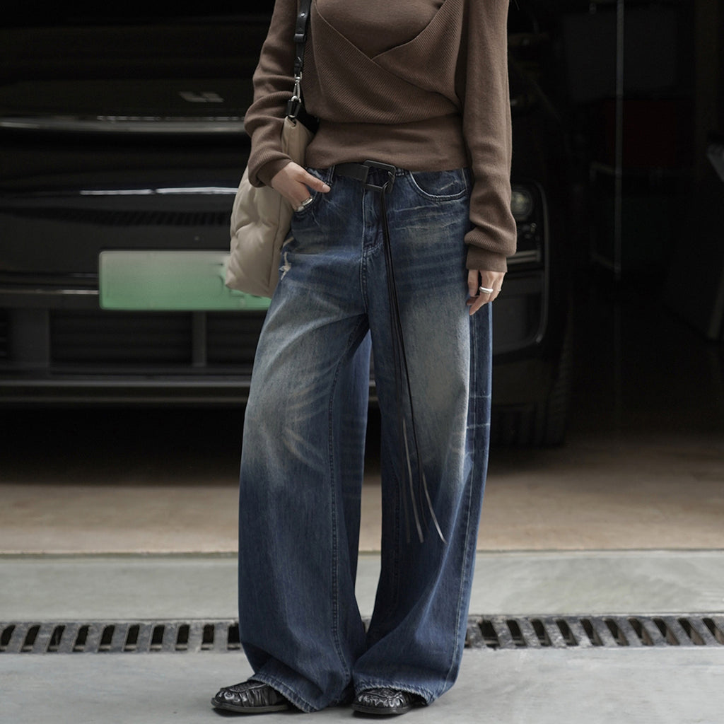 Retro ripped slim casual pants jeans