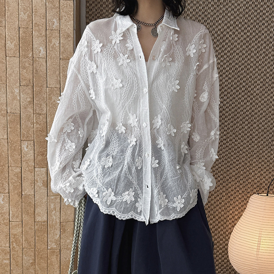 floral loose and long sleeve button up shirt